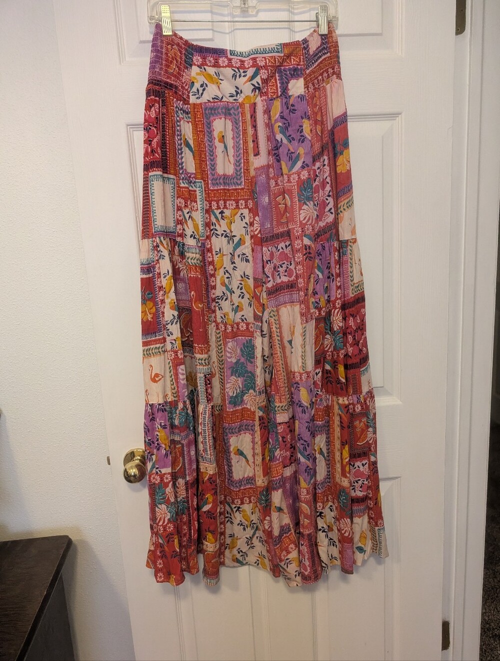 Angie Pink Purple Orange Teal Boho Print Wide Leg, L - Picture 2 of 6